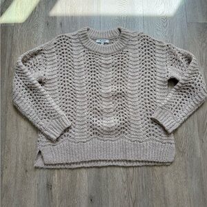 Madewell Wool Cream Crew Neck Sweater with Cable Knit Design